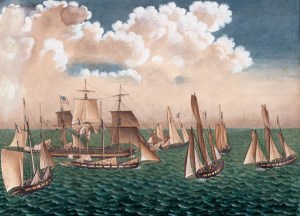 The Betsey, surrounded by seven French corsairs.  Anonymous, 1797.  Courtesy of The Mariners' Museum, Newport News, VA.
