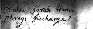 Title Widow Sarah Humphrey's Discharge