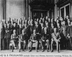Captain Gorfnkle posing with the American Peace Delegation in Paris after World War I