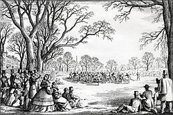 Artist's rendering of the Oneida Football Club in match play on Boston Common