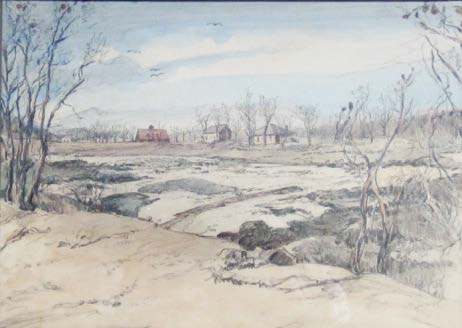 Huit's Cove, in watercolor and pencil, by Beatrice Ruyl, January 23, 1942. Hingham Historical Society