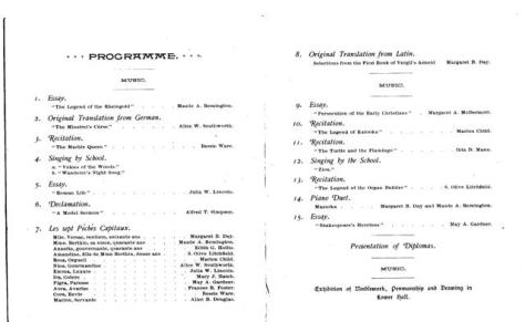 Order of Exercises, Derby Exhibition, 1892  (Hingham Historical Society)